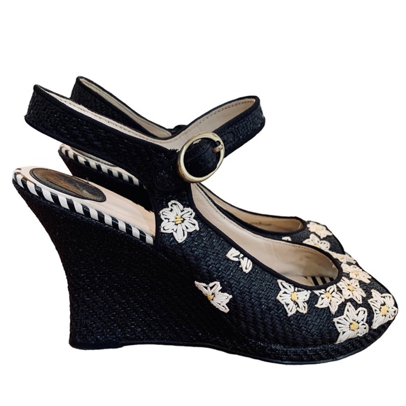 Anthropologie / Anthro Lucky Penny Daisy Espadrilles in Black & White w Bee sz 9 - Picture 4 of 15